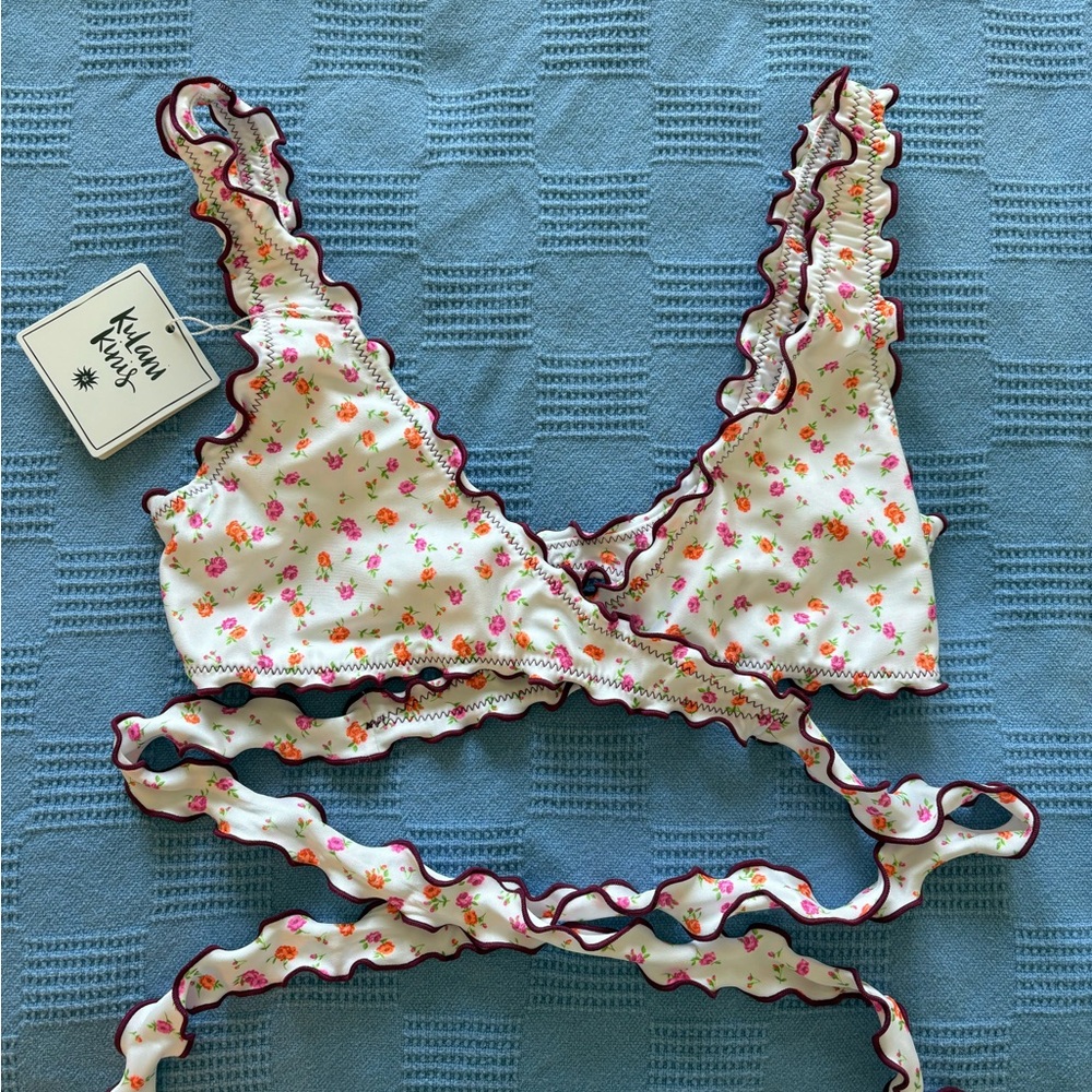Kulani Kinis Small Lettuce Edge Wrap Bikini Top - Rosie Posie